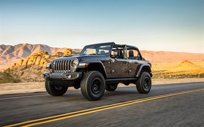 2021, Jeep Wrangler Rubicon 392, front view, new black Wrangler Rubicon, black SUV, American cars, Jeep