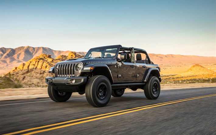 2021, jeep wrangler rubicon 392, vorderansicht, neuer schwarzer wrangler rubicon, schwarzer suv, amerikanische autos, jeep