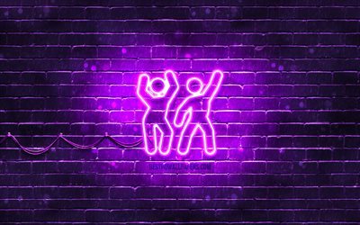 Dance party neon icon, 4k, violetbackground, neon symbols, Dance party, neon icons, Dance party sign, people signs, Dance party icon, people icons