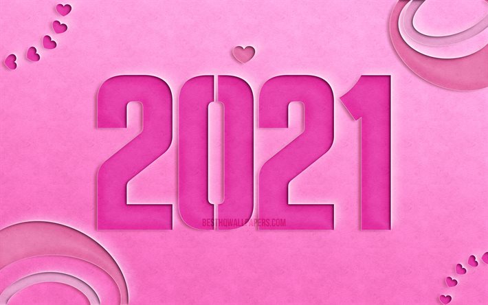 2021 ny&#229;r, 4k, ny&#229;r 2021, k&#228;rlek 2021, kreativ, 2021 pink cut siffror, 2021 koncept, 2021 p&#229; rosa bakgrund, 2021 year siffror, gott nytt &#229;r 2021