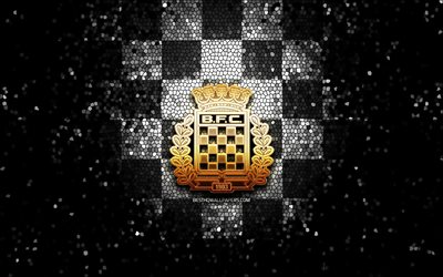 Boavista FC, glitter logo, Primeira Liga, black white checkered background, soccer, portuguese football club, Boavista logo, mosaic art, football, Boavista