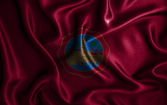 Drapeau de Cordoue, 4k, drapeaux ondul&#233;s en soie, villes espagnoles, Jour de Cordoue, drapeaux en tissu, art 3D, Cordoue, villes d&#39;Espagne, Cordoue drapeau 3D