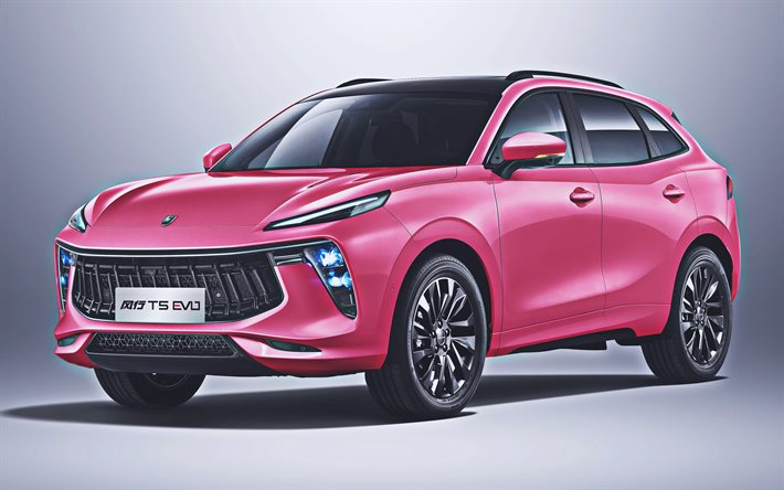 Dongfeng Forthing T5 EVO, 4k, rosa crossover, 2021 bilar, kinesiska bilar, rosa bilar, crossovers, Dongfeng