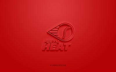 Perth Heat, logo 3D créatif, fond rouge, Australian Baseball League, ABF, emblème 3d, Australian Baseball Club, Australie, art 3d, Baseball, Perth Heat logo 3d