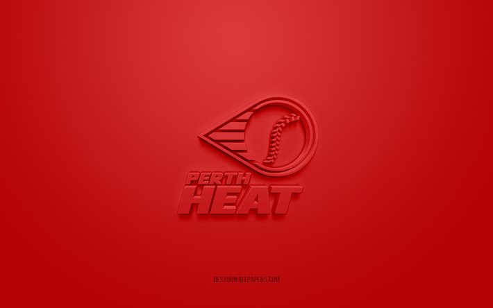 Perth Heat, creative 3D logo, red background, Australian Baseball League, ABF, 3d emblem, Australian Baseball Club, Australia, 3d art, Baseball, Perth Heat 3d logo