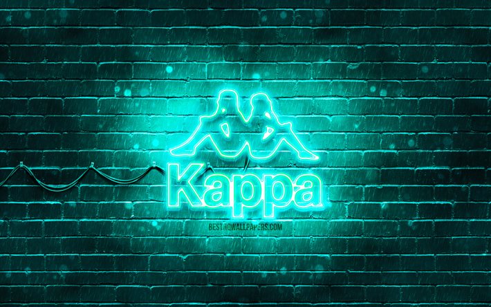 kappa t&#252;rkis logo, 4k, t&#252;rkis brickwall, kappa logo, marken, kappa neon logo, kappa