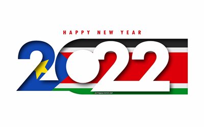 Happy New Year 2022 South Sudan, white background, South Sudan 2022, South Sudan 2022 New Year, 2022 concepts, South Sudan, Flag of South Sudan