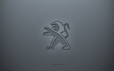 Logo Peugeot, fond créatif gris, emblème Peugeot, texture papier gris, Peugeot, fond gris, logo Peugeot 3d