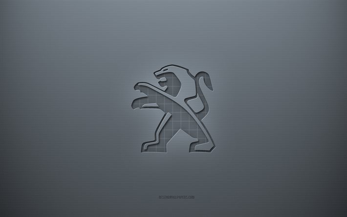 Peugeot logo, gray creative background, Peugeot emblem, gray paper texture, Peugeot, gray background, Peugeot 3d logo