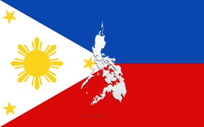 Filippine mappa silhouette, bandiera delle Filippine, silhouette sulla bandiera, Filippine, 3d Filippine mappa silhouette, Filippine mappa 3d