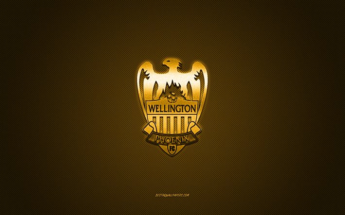 Wellington Phoenix FC Reserves, clube de futebol da Nova Zel&#226;ndia, logotipo amarelo, fundo amarelo de fibra de carbono, Liga Nacional da Nova Zel&#226;ndia, futebol, Wellington, Nova Zel&#226;ndia, logotipo do Wellington Phoenix FC Reserves