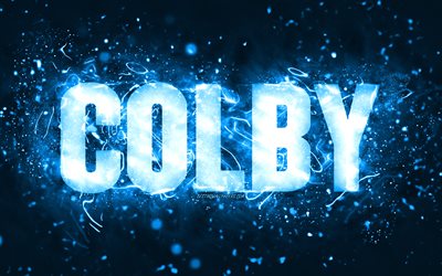 Happy Birthday Colby, 4k, blue neon lights, Colby name, creative, Colby Happy Birthday, Colby Birthday, popular american male names, picture with Colby name, Colby