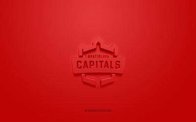 Bratislava Capitals, creative 3D logo, red background, ICE Hockey League, 3d emblem, Slovak Hockey Club, Bratislava, Slovakia, 3d art, hockey, Bratislava Capitals 3d logo