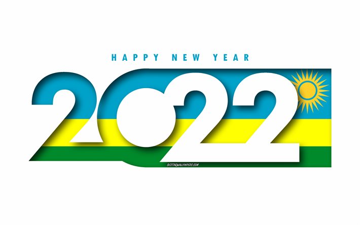 Hyv&#228;&#228; uutta vuotta 2022 Ruanda, valkoinen tausta, Ruanda 2022, Ruanda 2022 uusivuosi, 2022 konseptit, Ruanda, Ruandan lippu