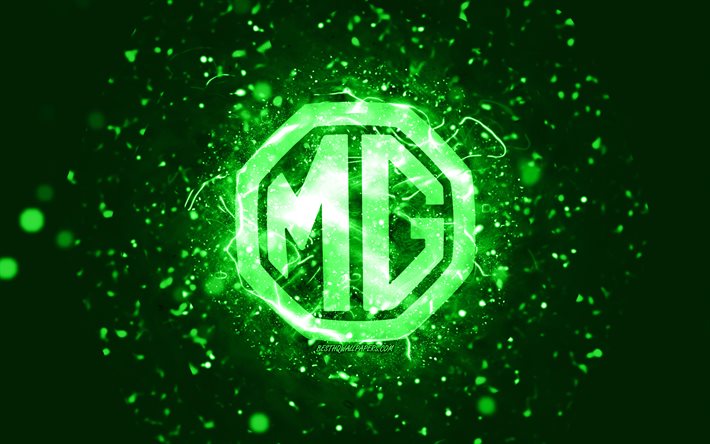 MG vihre&#228; logo, 4k, vihre&#228; neonvalot, luova, vihre&#228; abstrakti tausta, MG logo, autojen tuotemerkit, MG