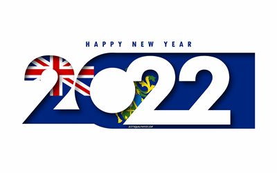 ハッピーニューイヤー2022ピトケアン諸島, 白背景, ピトケアン諸島, ピトケアン諸島2022年新年, 2022年のコンセプト, ピトケアン諸島の国旗