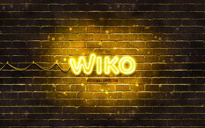 Wiko yellow logo, 4k, yellow brickwall, Wiko logo, brands, Wiko neon logo, Wiko