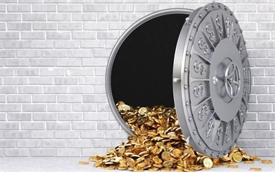 safe, bank, gold coins, store, gold, dollars