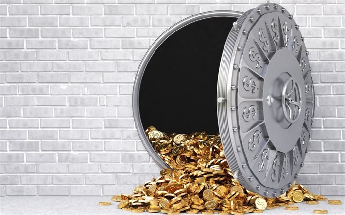 seguros, banco, monedas de oro, de almac&#233;n, de oro, d&#243;lares