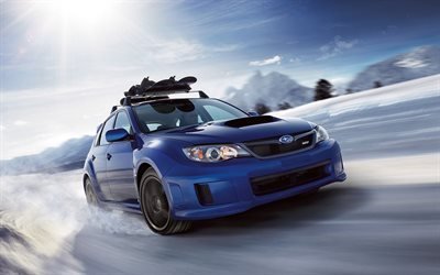 Subaru Impreza WRX, el invierno, la deriva, nieve, azul Impreza