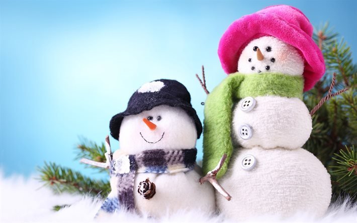 snowmen, New Year, winter, snow