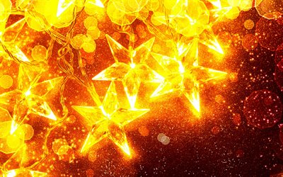 New Year, glowing yellow star, Christmas, decoration, evening