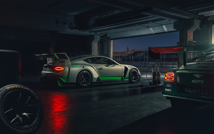 4k, la Bentley Continental GT3, auto da corsa, 2018 auto, garage, supercar, Bentley
