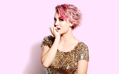 Kaley Cuoco, American actress, pink hair, photoshoot, portrait