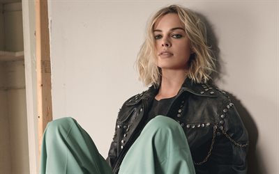 Margot Robbie, photo shoot, 4k, australian actress, blonde, black leather jacket