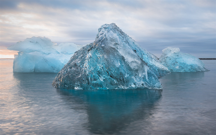 Icebergs de la Ant&#225;rtida, puesta de sol, el mar, el polo sur, el hielo