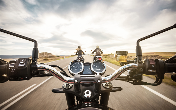 Kawasaki, 4k, dashboard, bikers, motorcycle steering