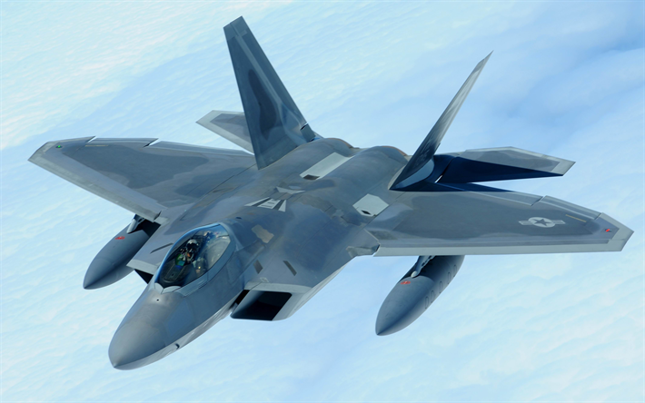 Lockheed, Boeing, F-22 Raptor, aviones militares, 4k, de combate en combate, el cielo, los F-22 de la Fuerza A&#233;rea de estados unidos, USA