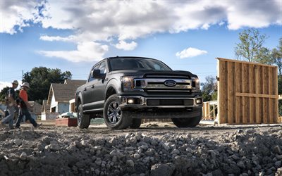 Ford F-150, 2018, 4k, siyah kamyonet, SUV, &#246;nden g&#246;r&#252;n&#252;m, ABD, Ford