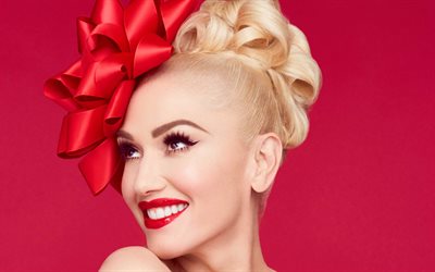 Gwen Stefani, American singer, smile, red bow, photoshoot, beautiful woman, make-up, American celebrities