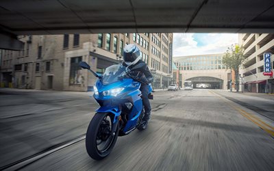 4k, Kawasaki Ninja 400, estrada, 2018 motos, rua, sportbikes, piloto, Kawasaki