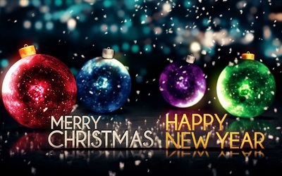 メリークリスマス, 4k, 謹賀新年, グレア, 美術, 新しい年度の2018年, 創造, クリスマス