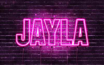 Jayla, 4k, sfondi per il desktop con i nomi, nomi di donna, Jayla nome, viola neon, orizzontale del testo, dell&#39;immagine con nome Jayla