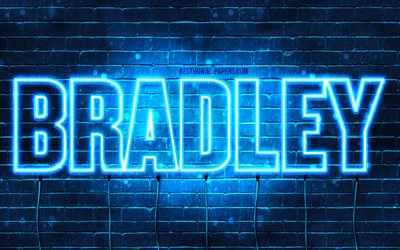 Bradley, 4k, isim Bradley adıyla, yatay metin, Bradley adı, mavi neon ışıkları, resimli duvar kağıtları