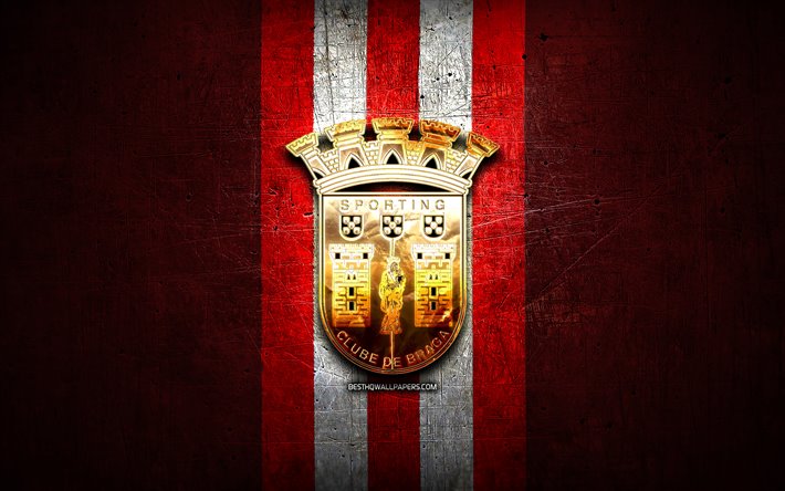 Herunterladen Hintergrundbild Braga Fc Golden Logo Primeira Liga Red Metal Hintergrund Fussball Sc Braga Portugiesischer Fussball Club Braga Logo Fussball Portugal Fur Desktop Kostenlos Hintergrundbilder Fur Ihren Desktop Kostenlos