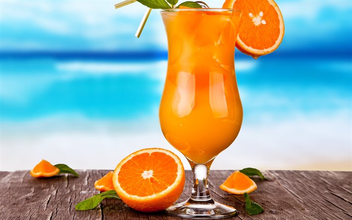 Orange Cocktail, macro, cocktails, glass with drink, Orange, Glass with Orange Cocktail