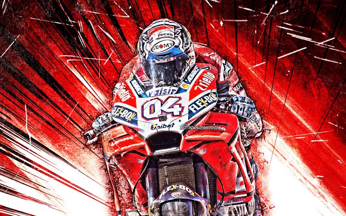 Andrea Dovizioso, MotoGP, grunge, arte, 2019 moto, la Ducati Desmosedici GP19, bici da corsa, rosso, astratto raggi, Missione Vagliare Ducati Team Ducati