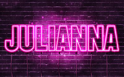 Julianna, 4k, adları Julianna adı ile, Bayan isimleri, Julianna adı, mor neon ışıkları, yatay metin, resim ile duvar kağıtları
