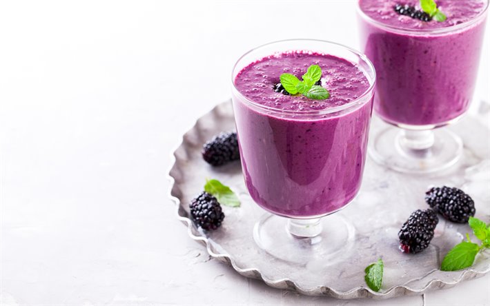 blueberry smoothie, de la nourriture saine, des smoothies, boissons diff&#233;rentes, smoothie
