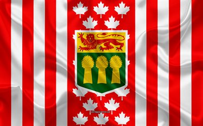 Stemma di Saskatchewan, bandiera del canada, seta, texture, Saskatchewan, Canada, Tenuta di Saskatchewan, Canada simboli nazionali