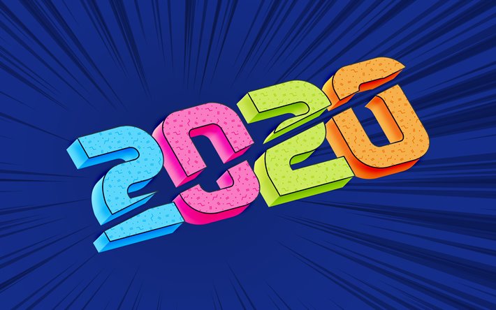 Felice Nuovo Anno 2020, Cartoon 2020 sfondo, 2020 concetti, creativo, sfondo, 2020 grunge arte