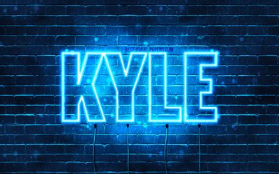 Kyle, 4k, les papiers peints avec les noms, le texte horizontal, Kyle nom, bleu n&#233;on, une photo avec le nom de Kyle