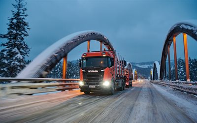 Scania R580, 4k, bois camion, en 2019, des camions, des GRUES, transport de fret, 2019 Scania R580, trucks, Scania
