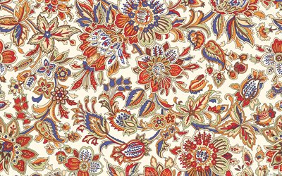 retro paisley patterns, floral patterns, background with flowers, colorful paisley background, retro floral background, paisley patterns