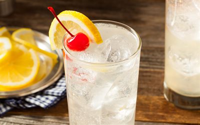 Tom Collins cocktail, gin, sitruunan mehu, sokeria, hiilihapotettua vett&#228;, eri juomia, Tom Collins
