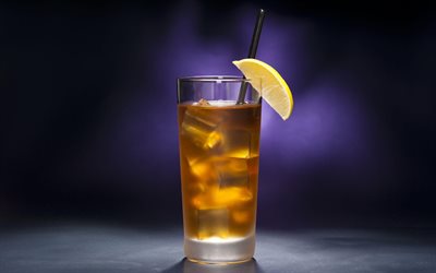 Long Island Iced Tea Cocktail, oscurit&#224;, cocktail, macro, vetro con drink, Long Island Iced Tea, il Vetro con il Long Island Iced Tea